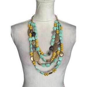 Multicolor Layered Beaded Statement Necklace With Gold-Tone Chain & Adjustable C